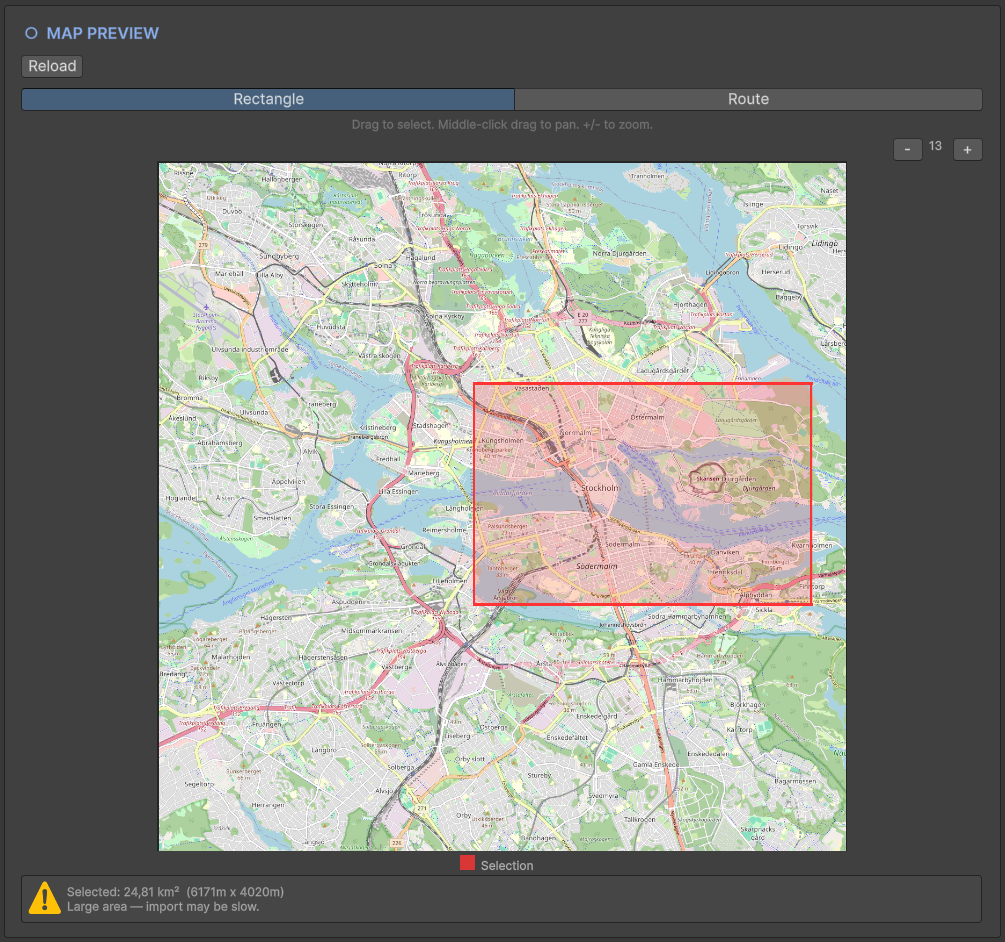 Rectangle selection on map