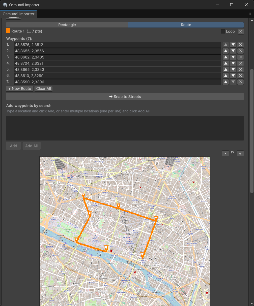 Route mode with waypoints